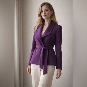 KB Studio Purple Waterfall Collar Belted Blazer Size L